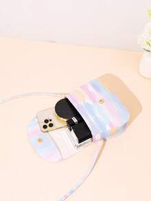 Mini Butterfly Print Decorated Metal Crossbody Shell Bag - Tie-dye Color - View 8
