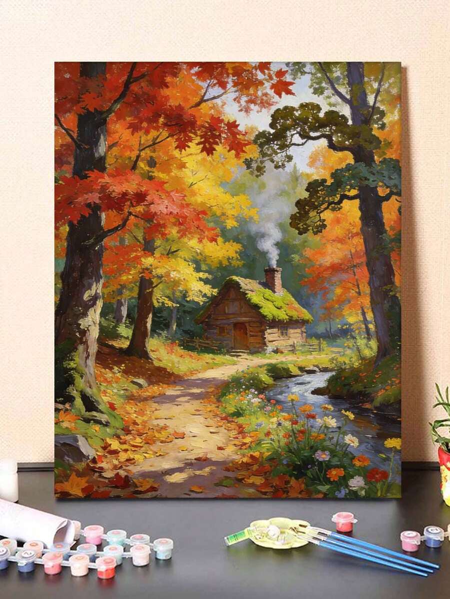 40x50cm/16x20in 秋季森林小屋 DIY 數位油畫手工藝 成人居家裝飾 節日禮物 - 40*50厘米 - 查看 1