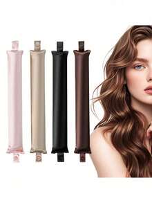 1pc/4pcs Women's Heatless Curling Set, New Non-Tangle Wave Curling Tool, Non-Damaging Curling Rod, Made Of Satin Material, Can Be Used During Sleep, Filled With High Elasticity Rubber, Soft And Durable. Suitable For Normal Hair Loose Curl Tool, European And American Minimalist Large Wave Sleep Curler. - Multicolor - View 14