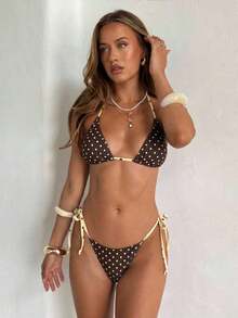 Conjunto de bikini de 2 piezas con estampado de lunares, traje de baño sexy para fiestas y festivales de música, atuendo de playa para vacaciones de mujer - Multicolor 8 - Ver 6
