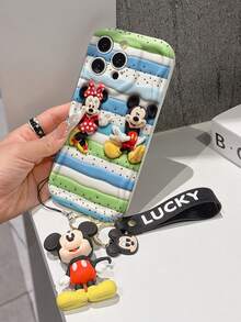 Disney Mickey Mouse Clubhouse Phone Case : 3D Fluffy Pattern Border Protector Phone Soft Phone Case With A Free Cute Mickey Bracelet Chain Lanyard, Mickey, Minnie, Goofy, Donald Duck, Daisy Duck, Pluto, For Apple 17 Promax 17 Pro 16 15 14 13 12 11 Pro Max XS Max X XR Soft Cover Summer Phone Case - trắng - Xem 4