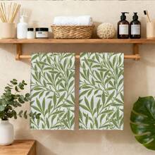 2pcs Kitchen Towels With Simple Green Leaf Pattern, 40*60cm Modern Minimalist Style Rectangular Super Soft Fiber Kitchen Towels, Dish Cloths, Hand Towels, Kitchen Decor, Housewarming Gift, Suitable For Kitchen And Bathroom, Great For Housewives And Family Gatherings, High Cost-Performance, Household Essential - Green - View 9