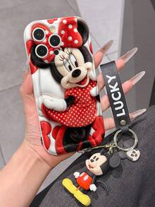 Disney Mickey Mouse Clubhouse Phone Case : 3D Fluffy Pattern Border Protector Phone Soft Phone Case With A Free Cute Mickey Bracelet Chain Lanyard, Mickey, Minnie, Goofy, Donald Duck, Daisy Duck, Pluto, For Apple 17 Promax 17 Pro 16 15 14 13 12 11 Pro Max XS Max X XR Soft Cover Summer Phone Case - trắng - Xem 5