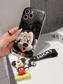 Disney Mickey Mouse Clubhouse Phone Case : 3D Fluffy Pattern Border Protector Phone Soft Phone Case With A Free Cute Mickey Bracelet Chain Lanyard, Mickey, Minnie, Goofy, Donald Duck, Daisy Duck, Pluto, For Apple 17 Promax 17 Pro 16 15 14 13 12 11 Pro Max XS Max X XR Soft Cover Summer Phone Case - White - View 4