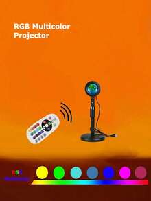 1pc USB Powered RGB Floor Lamp, Telescopic 16-Color Sunset Atmosphere Projector Light, LED Sunset Atmosphere Light, Sunset Effect Projector, Room Decoration Night Light, Multi-Color Projector, Room Ambient Decorative Lighting, With Remote Control, Multiple Color Changes, Rotatable, Suitable For Decoration, Photography Party, Bedroom Home Decor, Room Decoration, Party Wall Decoration Light - Large Remote Control - Sunset Projector - View 3