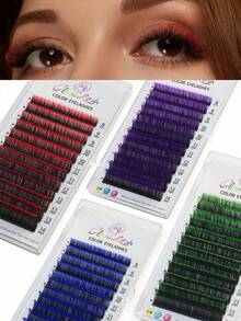 Glamlash 12排渐变蓝红紫绿棕假睫毛，0.07 C/D卷度，8-14毫米，混合白橙白蓝，单根彩色假睫毛，酷炫多彩假睫毛，适合度假旅行派对睫毛嫁接 - C/D 混合 - 查看 7