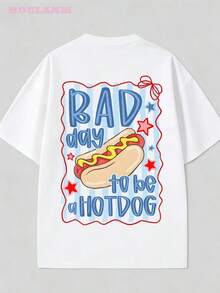 Retro T-Shirt With Cartoon Print "A Bad Day To Be A Hot Dog" For Women | Breathable Spring T-Shirts 100% Cotton, Short Sleeve And Loose Fit. - 白色 - 查看 4