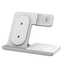 AmSengo 15W Fast Wireless Charging Stand 3-In-1 Foldable Charging Station Compatible With IPhone 16 15 14 13 12 11 Watch 9 8 7 6 5 Pro USB Power Supply - D27 White - - View 9