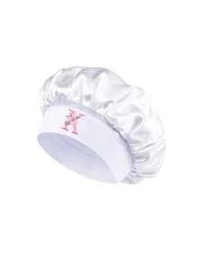 1件裝花卉字母緞面睡眠帽，客製化全包覆式女用髮帽，適用日常護髮、化妝與護膚，寬鬆彈性帶頭巾髮帶，旅行風格 - 白色 - 查看 8