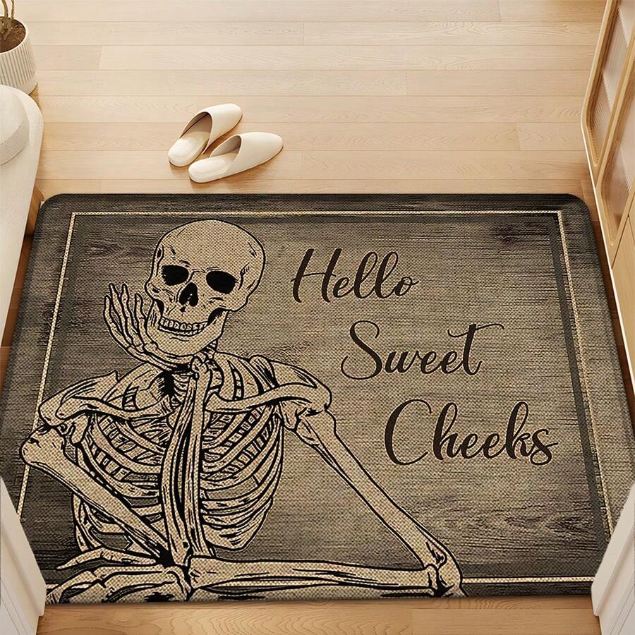 1pc Skull Pattern Printed Linen Kitchen Rug, Bathroom Mat, Doormat, 3D Printed Rectangle Carpet For Living Room, Bedroom, Hallway, Bathroom, Laundry Room - Polyester Rug For Indoor And Outdoor Home Decor - Multicolor - View 1