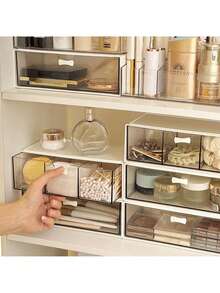 Minimalist Clear Makeup Drawer Organizer, Aesthetic Desktop Storage Case For Dorm & Home, Chic Stackable Cosmetic Container For Vanity Organization, Modern Skincare - Multicolor - View 8
