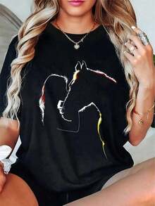 Camiseta de algodón 100% para damas con diseño de caballo - Regalo relacionado con los caballos - Negro - Ver 6