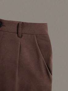 Pantalones de traje de mujer de cintura alta vintage, corte holgado, efecto drapeado, adecuados para otoño, apropiados para uso en la oficina en primavera - Marrón 3 - Ver 5
