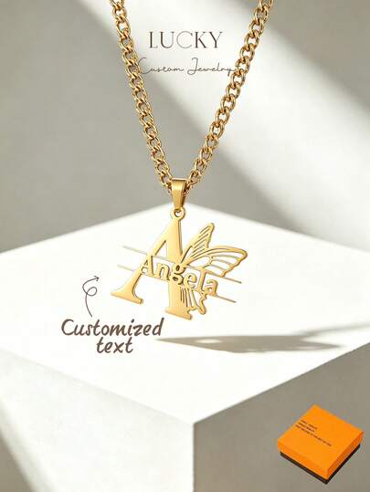 1 pieza Collar con nombre personalizado para mujer, colgante de acero inoxidable personalizado, nombre personalizable, estilo minimalista diario, llavero, el producto incluye caja de regalo, personalizado, único, regalo ideal para ella, regalo ideal para él, adecuado para novia, madre, familia, amigos, hija, abuelos