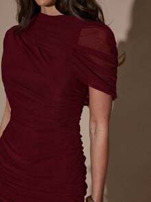 X GALILEA   Vestido ajustado con pliegues elegantes, adecuado para cóctel, cita romántica, capas de otoño/invierno, fiesta, reunión formal, Halloween, Navidad - Burdeos - Ver 6