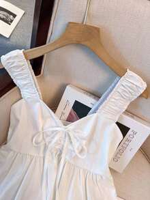 Blusa sin mangas de ajuste holgado con cintura anudada para mujer - Blanco - Ver 4