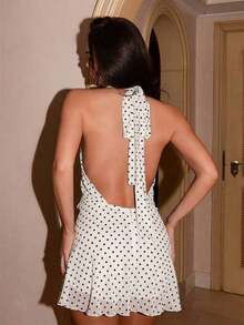 Vestido casual sin mangas con estampado de lunares y espalda descubierta para mujer - Blanco - Ver 2