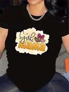 Women's Black "Mama" T-Shirt - African-Inspired Dashiki Print With The Letter "Mama", Polyester Short Sleeve Top, Comfortable Casual Wear For Mothers And Everyday Outfits, Cultural Pride Garment - 黑色 - 查看 12