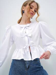 Elegant Casual Women Long Sleeve Stand Collar Button Down Shirt Blouse - White - View 2