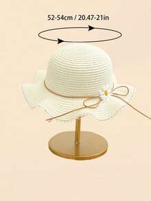 1pc Cute Princess Style Straw Sun Hat With Floral Decoration, Suitable For Toddler Girls Outdoor Activities, Beach And Daily Wear In Summer - White - View 2
