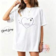 Unisex T-Shirt With "00:00" Heart Print, 100% Cotton, Round Neck, Short Sleeves, Minimalist And Aesthetic Design, Casual And Youthful Style, Ideal For Daily Use, University, Summer And Streetwear, Soft And Breathable, Sweet And Stylish Look - 白色 - 查看 8