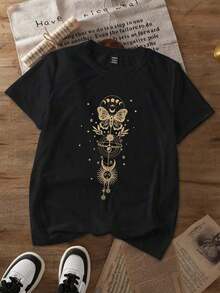 Set de 3 camisetas de manga corta y cuello redondo con estampado de letras inglesas y corazones, camisetas gráficas casuales de verano para mujer - Multicolor 18 - Ver 4