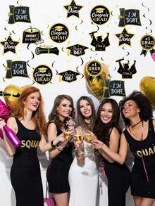 22 piezas Decoraciones de graduación 2026 en dorado y negro, decoraciones colgantes, decoraciones colgantes en espiral negras y doradas para graduación, adecuadas para decoración de techo de fiesta de graduación, props para photobooth, decoraciones de fiesta de graduación 2026, suministros para fiestas, regalos de graduación, accesorios de graduación - A - Ver 3