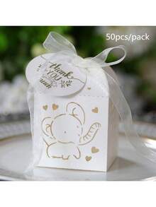 25pcs/50pcs Per Pack Elephant Candy Gift Small Square Box, Birthday Party Chocolate Packaging Box 5*5*8cm, Includes Ribbon And Thank You Tag, Suitable For Christening, Holiday Gifts Packaging And Decoration - Multicolor - View 24