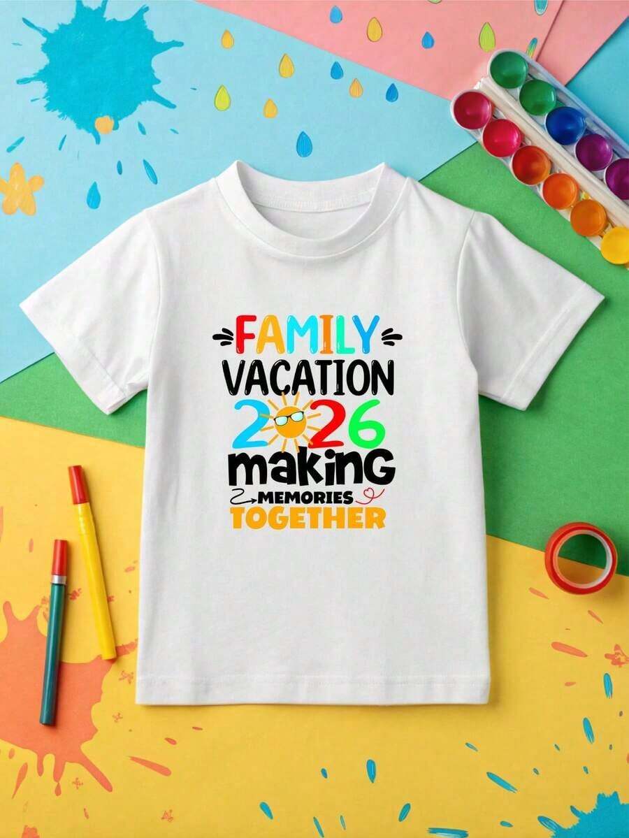 1 Piece Children's T-Shirt Family Vacation 2026, Summer T-Shirt For Toddlers, Children's T-Shirt "Making Memories Together", Gift For Family Trips, Children's T-Shirt For Summer Atmosphere, Matching Family T-Shirts OC-1264180g 100% Cotton - 白色 - 查看 1