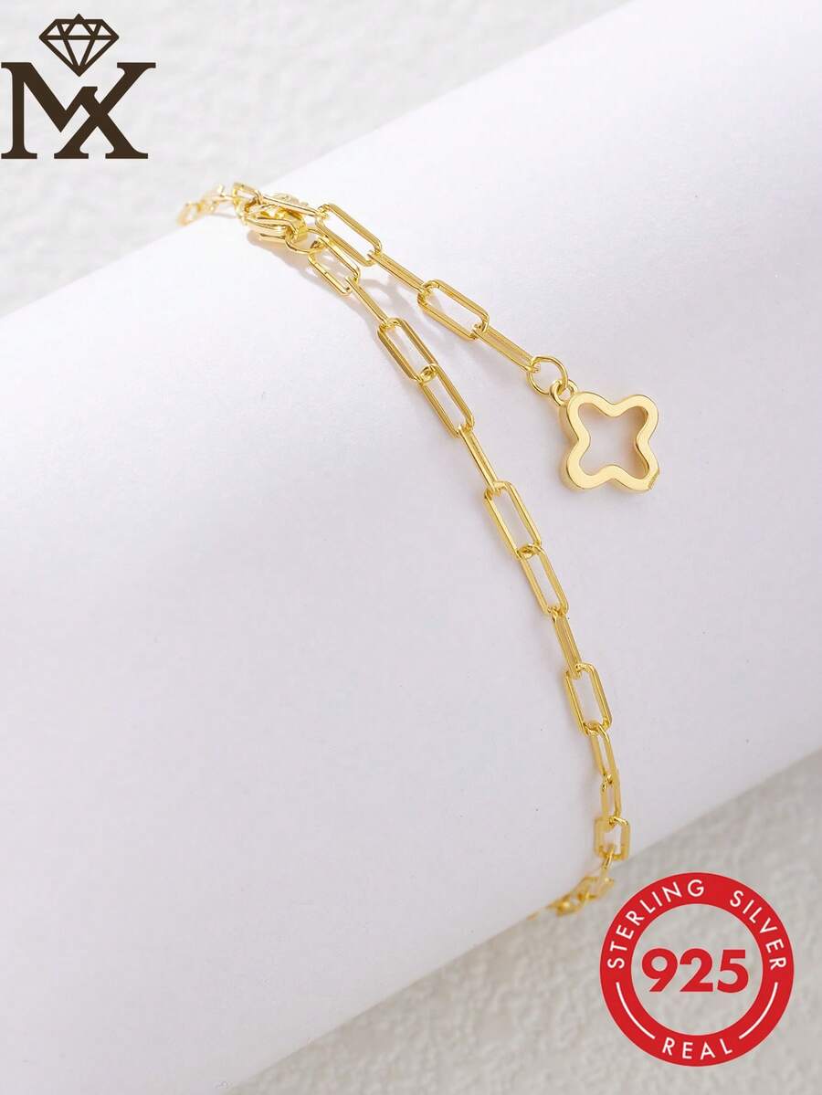 SYMFNY 1 chiếc vòng tay mặt dây chuyền hình cỏ bốn lá rỗng, tối giản, đa năng bằng bạc sterling 925, quà tặng trang sức cho phụ nữ, bạn gái, ngày Valentine. - Vàng - Xem 1