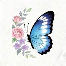 Women's Short-Sleeved T-Shirt With A Floral Print Of Blue And Pink Butterflies, A Natural And Cute Design, Breathable And Comfortable. - 白色 - 查看 3