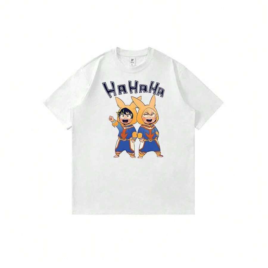 Camiseta unisex de manga corta informal para uso diario con estampado de anime de My Heros Academias, Dekus y Bakugos (estilo chibi). - Blanco - Ver 1