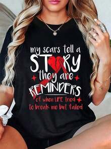 Mother's Day Set, 100% Cotton T-Shirt With Heart Surgery Design, Perfect Birthday Or Holiday Gift For Friends, Family, Boyfriends, Girlfriends, Women's Tops - 黑色 - 查看 5