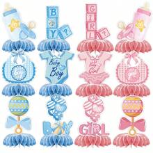 12pcs Paper Gender Reveal Party Decorations, Gender Reveal Table Decor Set, Includes Honeycomb Center Decor, Suitable For Party Decorations, Center Piece For Party Dining Table - Multicolor - View 2