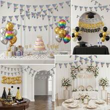 12pcs Rainbow Gradient Glitter Triangle Flag Garland Decorations, Suitable For Graduation Party, Birthday Party, Anniversary, Engagement, Wedding, Bridal Shower, Disco Party, Etc. - Multicolor - View 8