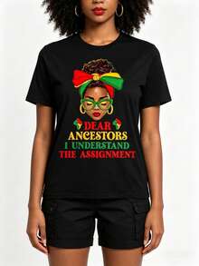 Women's And Juneteenth 1865 Freedom Day T-Shirt - African Bun And African Cultural Heritage Design, With The Slogan "Dear Ancestors And I Understand The Task" - Soft, Breathable, Lightweight Round Neck Short Sleeve - Juneteenth Cultural Pride Clothing Funny Women's T-Shirts Suitable For All Seasons 100% Cotton - màu đen - Xem 3