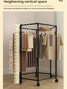 Elegant 360° Rotating Rolling Clothes Rack, Minimalist Home Wardrobe Organizer - Black - View 9