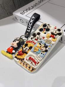 Disney Mickey Mouse Clubhouse Phone Case : 3D Fluffy Pattern Border Protector Phone Soft Phone Case With A Free Cute Mickey Bracelet Chain Lanyard, Mickey, Minnie, Goofy, Donald Duck, Daisy Duck, Pluto, For Apple 17 Promax 17 Pro 16 15 14 13 12 11 Pro Max XS Max X XR Soft Cover Summer Phone Case - White - View 7