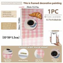 1pc Canvas Print Wall Art With Frame. Pink Plaid Coffee And Croissant Painting, Vintage French Breakfast Poster, Aesthetic Kitchen And Cafe Decor. A Charming Soft-Toned Food Themed Painting, Ideal For Restaurants And Cafes - Multicolor - View 17