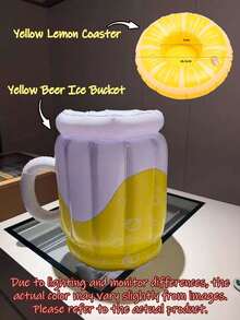 1pc Solid Color Squishy Inflatable Mug-Shaped Ice Bucket, ABS Plastic Floating Portable Cooler, Summer Drink Holder, Plain Pattern, Casual Party Style, Unisex Adult For Beach Pool Picnic - One Size Fits All - View 9
