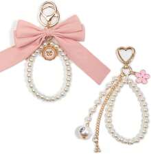 2pcs Bow Keychain, Cute Keychain, Wristlet Keychain, Ribbon Keychain Pearl Bag Charm Purse Handbags Backpack - Pink - View 9