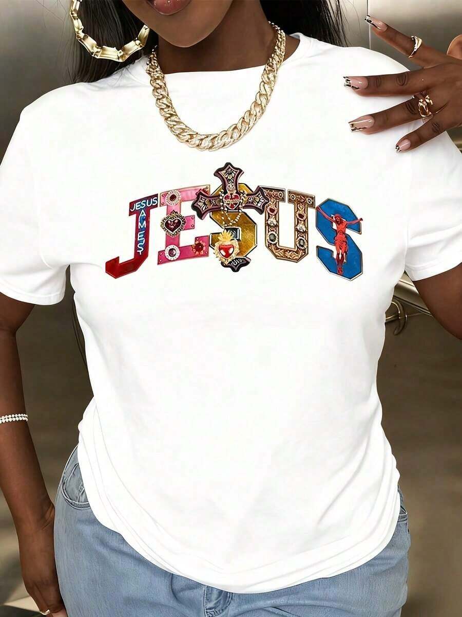Camiseta de Mujer Estilo Barroco Jesus, para Uso en Todas las Temporadas, Casual, de Manga Corta, para Uso Diario al Aire Libre, Adecuada para Cualquier Ocasión, Perfecta como Regalo de Cumpleaños.playera de mujer.blusas>elegantes.boho chic,Top de mujer suave, transpirable y cómodo, ideal para primavera, verano y otoño, perfecto para vacaciones, viajes y uso diario.Adecuado como regalo.playera de mujer.blusas>elegante.boho chic,Top de mujer suave, transpirable y cómodo, ideal para primavera, verano y otoño, perfecto para vacaciones, viajes y uso diario. - Blanco - Ver 1