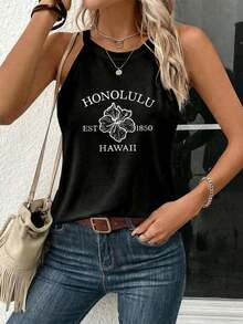 LUNE Camiseta de tirantes de cuello halter casual y cómoda para mujer, 95% algodón, adecuada para el verano - Negro 3 - Ver 4