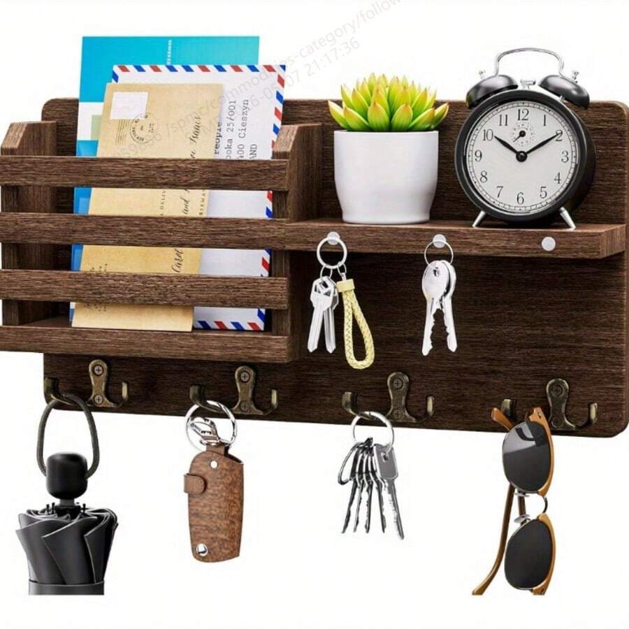 1pc Colorful Wooden House Shaped Key Holder Rack, Flat Design Decor For Living Room, Entryway, Office, Hotel, Practical Key Hook And Home Decor
