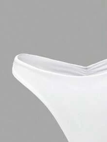 Braguitas de bikini con volantes de unicolor para mujer, sexy y ajustadas, para la playa y celebraciones de Halloween - Blanco - Ver 3