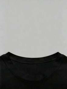 Camiseta de punto de manga corta para mujer, holgada y a la moda, de color negro con cuello redondo, estampado gráfico "Six Seven" y detalle de lazo rosa, adecuada para salidas diarias, viajes y vacaciones. Camisetas gráficas para mujer, top de verano para damas, esencial para el verano. - Negro - Ver 4