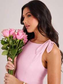 Vestido mini casual y de fiesta con pliegues y lunares para mujer - Rosa Pálido - Ver 2