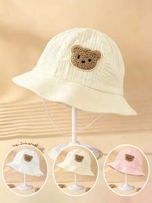 1pc Cute Bear Patch Baby Bucket Hat, Lightweight Breathable Adjustable Chin Strap Infant Bucket Hat - 1PC - View 2