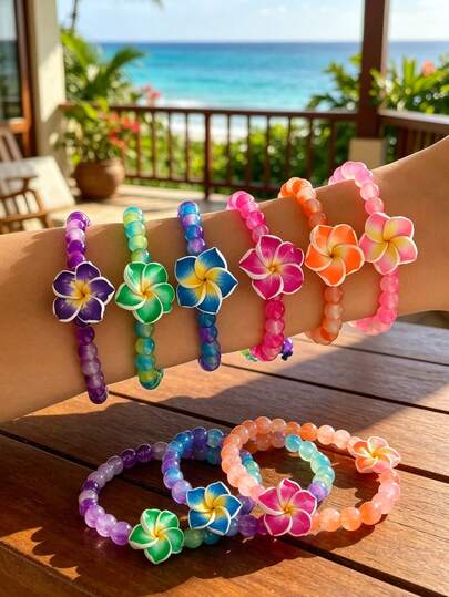 Bộ 6 vòng tay kiểu Hawaii hình hoa dâm bụt, vòng tay phong cách Boho bãi biển, vòng tay ngọc trai giả hình ngôi sao có thể điều chỉnh với mặt dây chuyền hình hoa, thích hợp làm quà tặng, phụ kiện hàng ngày cho nữ, trang sức bãi biển phong cách Bohemian thủ công, quà tặng tiệc tùng, quà sinh nhật, quà Ngày của Mẹ, quà tốt nghiệp, quà cưới, phụ kiện tiệc độc thân.