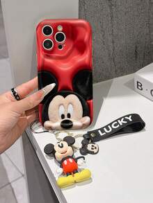 Disney Mickey Mouse Clubhouse Phone Case : 3D Fluffy Pattern Border Protector Phone Soft Phone Case With A Free Cute Mickey Bracelet Chain Lanyard, Mickey, Minnie, Goofy, Donald Duck, Daisy Duck, Pluto, For Apple 17 Promax 17 Pro 16 15 14 13 12 11 Pro Max XS Max X XR Soft Cover Summer Phone Case - 白色 - 查看 3